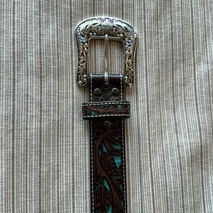 Ariat brown belt with turquoise and silver embellishments